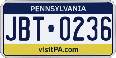 PA license plate JBT0236