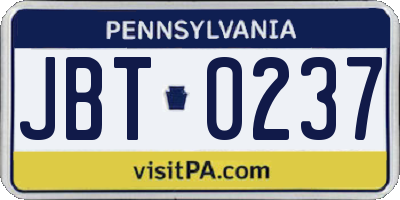 PA license plate JBT0237