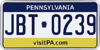 PA license plate JBT0239