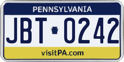 PA license plate JBT0242