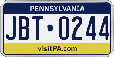 PA license plate JBT0244