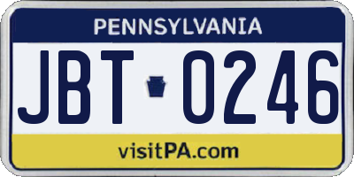 PA license plate JBT0246