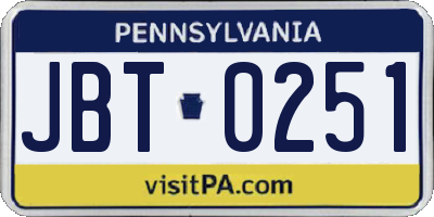 PA license plate JBT0251