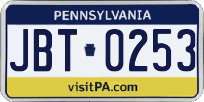 PA license plate JBT0253