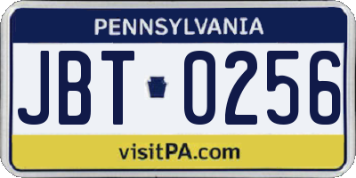 PA license plate JBT0256