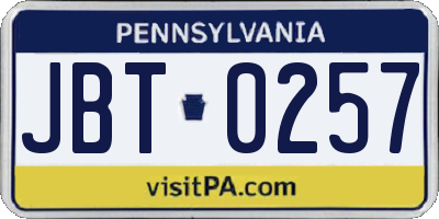 PA license plate JBT0257