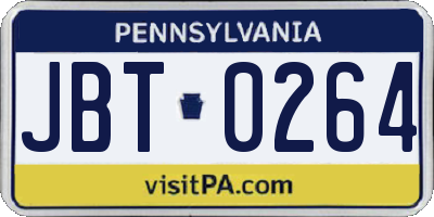 PA license plate JBT0264