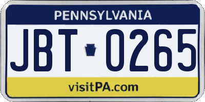PA license plate JBT0265