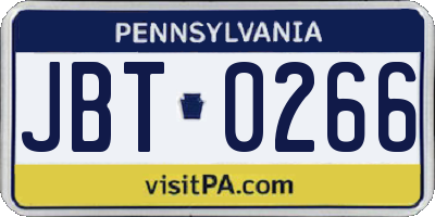 PA license plate JBT0266