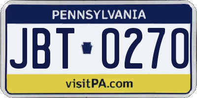 PA license plate JBT0270