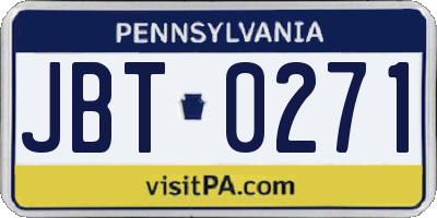 PA license plate JBT0271