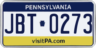 PA license plate JBT0273