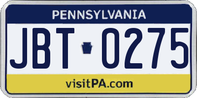 PA license plate JBT0275