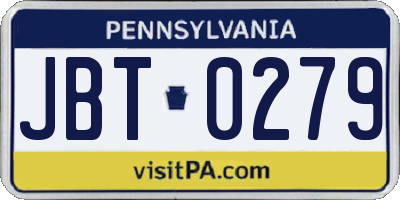 PA license plate JBT0279