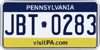 PA license plate JBT0283