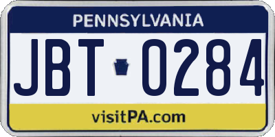 PA license plate JBT0284