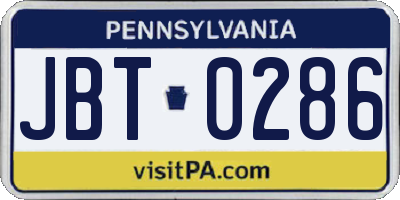 PA license plate JBT0286