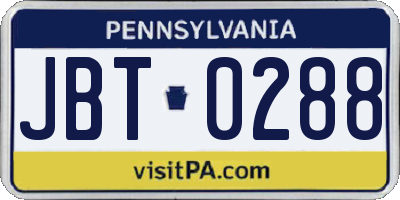 PA license plate JBT0288