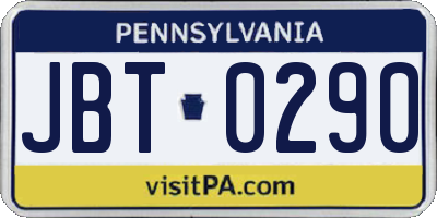 PA license plate JBT0290