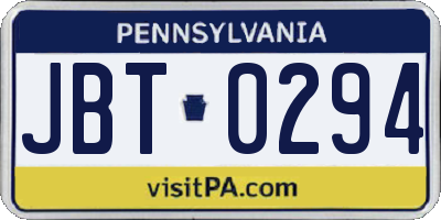 PA license plate JBT0294