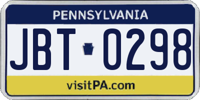 PA license plate JBT0298