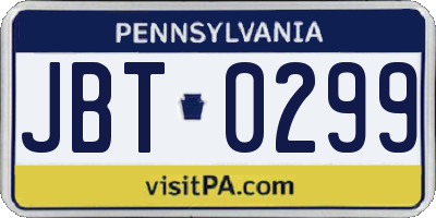 PA license plate JBT0299