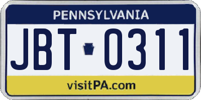 PA license plate JBT0311