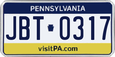 PA license plate JBT0317