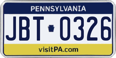 PA license plate JBT0326
