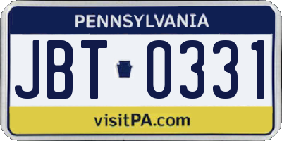 PA license plate JBT0331