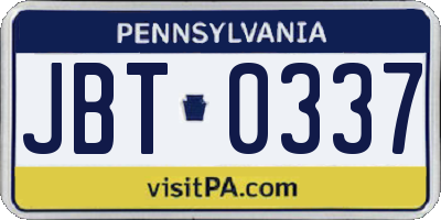 PA license plate JBT0337