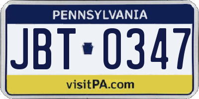 PA license plate JBT0347