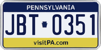 PA license plate JBT0351