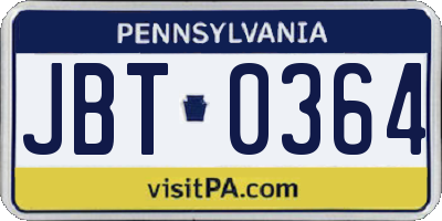 PA license plate JBT0364