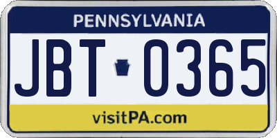 PA license plate JBT0365