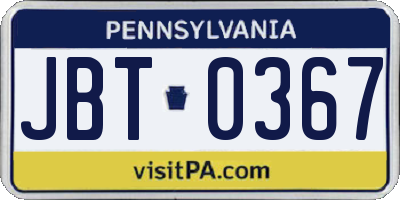 PA license plate JBT0367