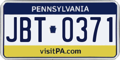 PA license plate JBT0371