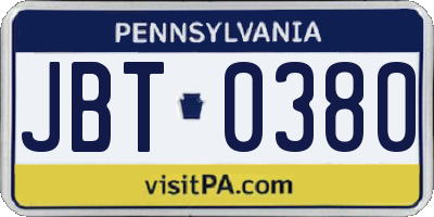 PA license plate JBT0380