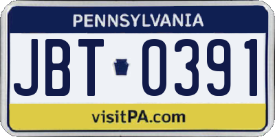 PA license plate JBT0391