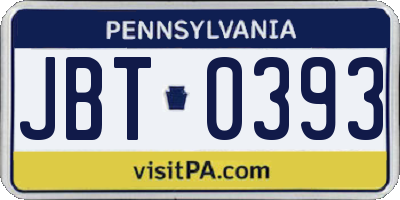 PA license plate JBT0393