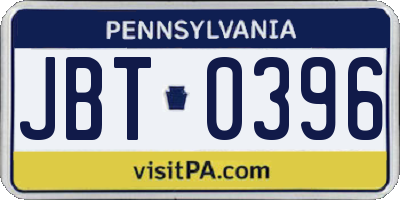 PA license plate JBT0396