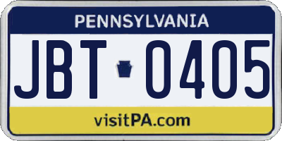 PA license plate JBT0405