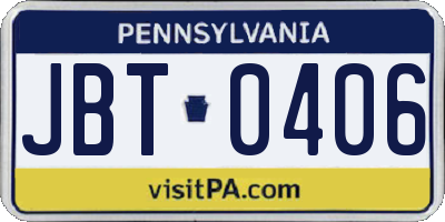 PA license plate JBT0406