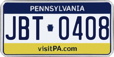 PA license plate JBT0408