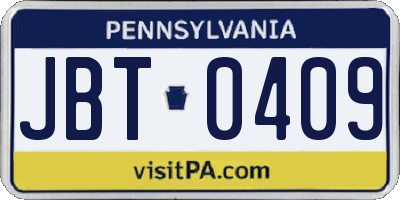 PA license plate JBT0409