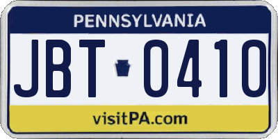 PA license plate JBT0410