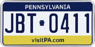 PA license plate JBT0411