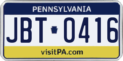 PA license plate JBT0416