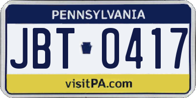 PA license plate JBT0417