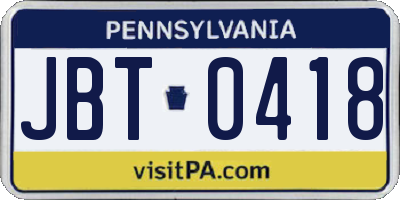 PA license plate JBT0418
